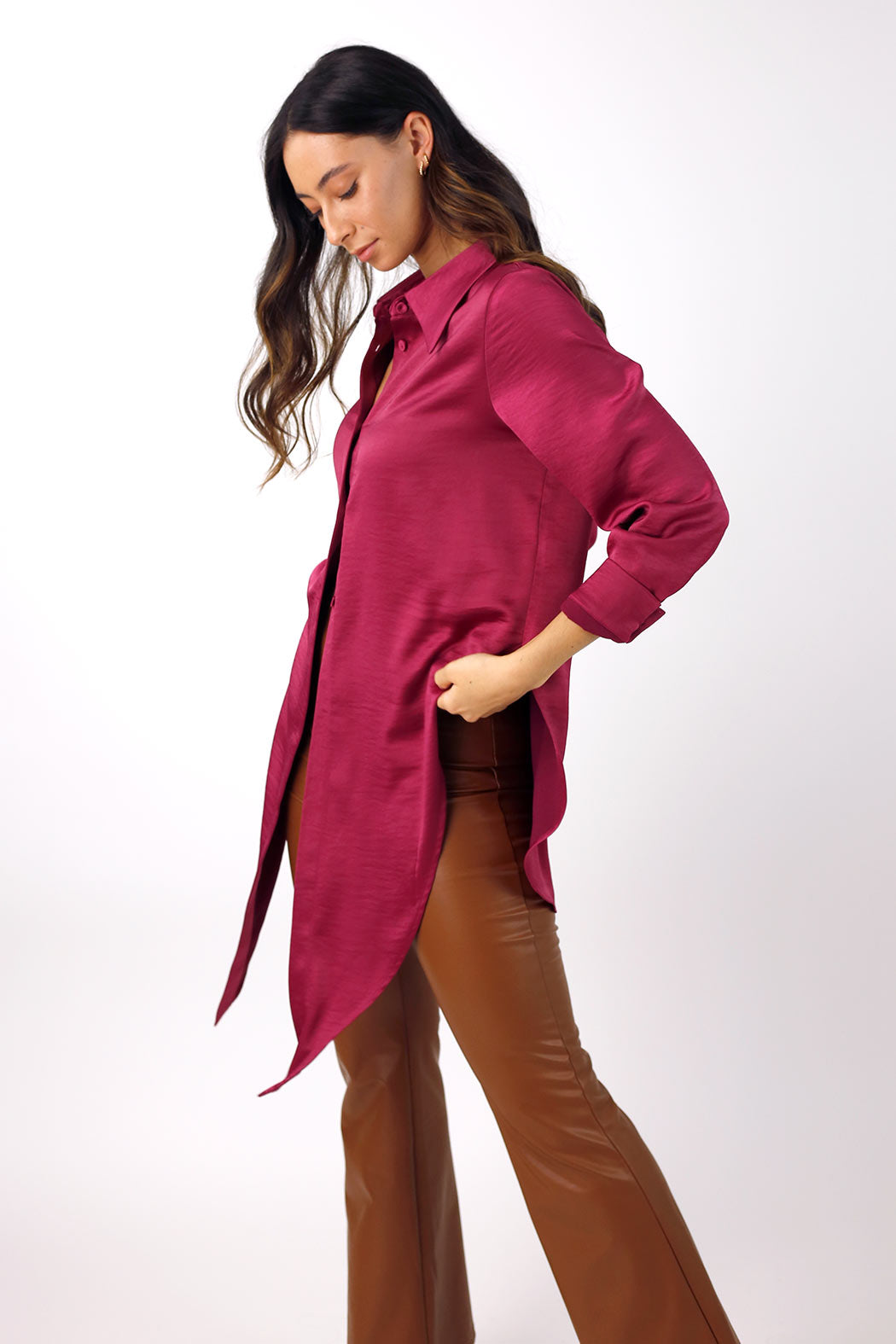 Crimson Satin Zhoush Shirt - SALE