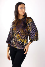 Purple and Gold Burnout Mesh Puff Top - FINAL SALE