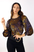 Purple and Gold Burnout Mesh Puff Top - FINAL SALE
