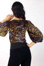 Purple and Gold Burnout Mesh Puff Top - FINAL SALE