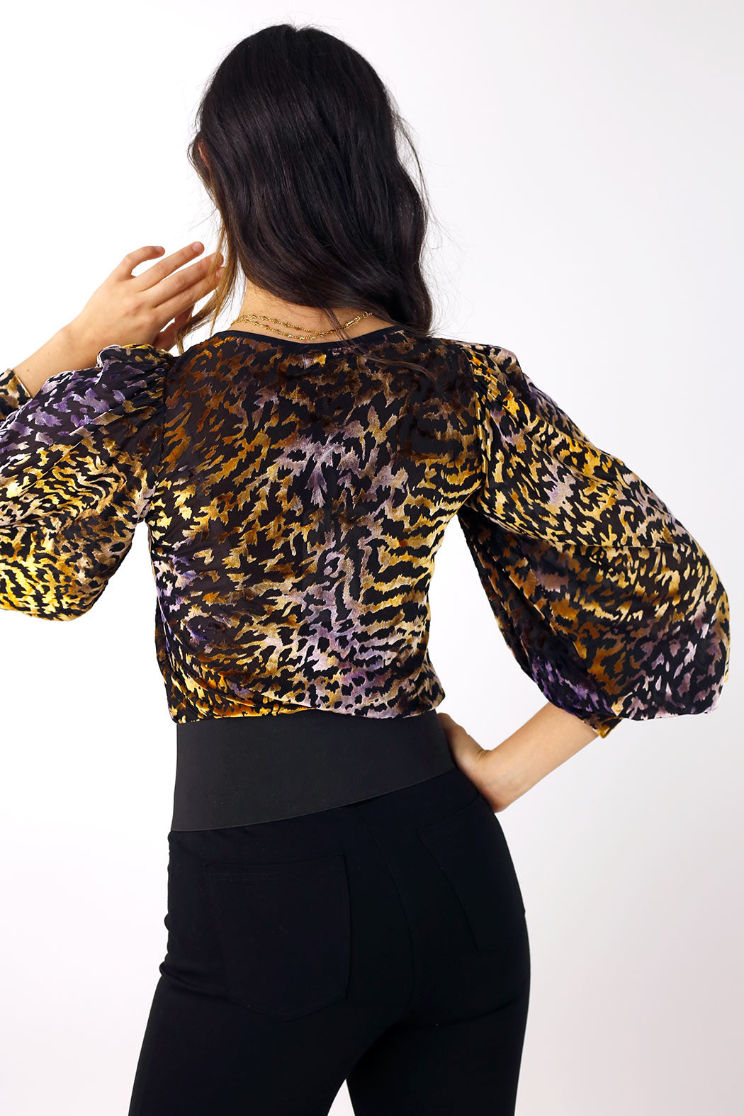Purple and Gold Burnout Mesh Puff Top - FINAL SALE