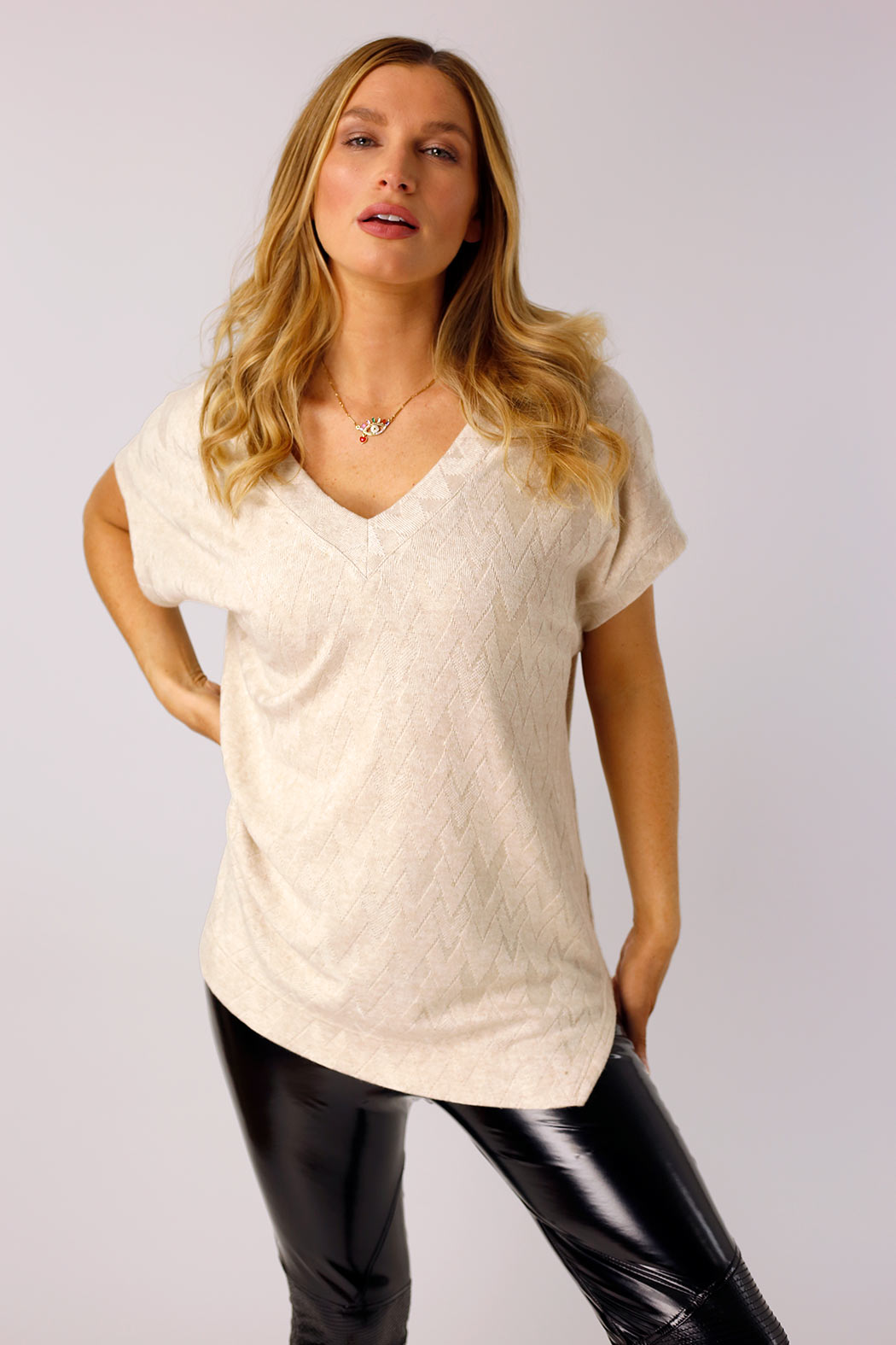 Oatmeal Cheveron Boyfriend Woolly Top - FINAL SALE