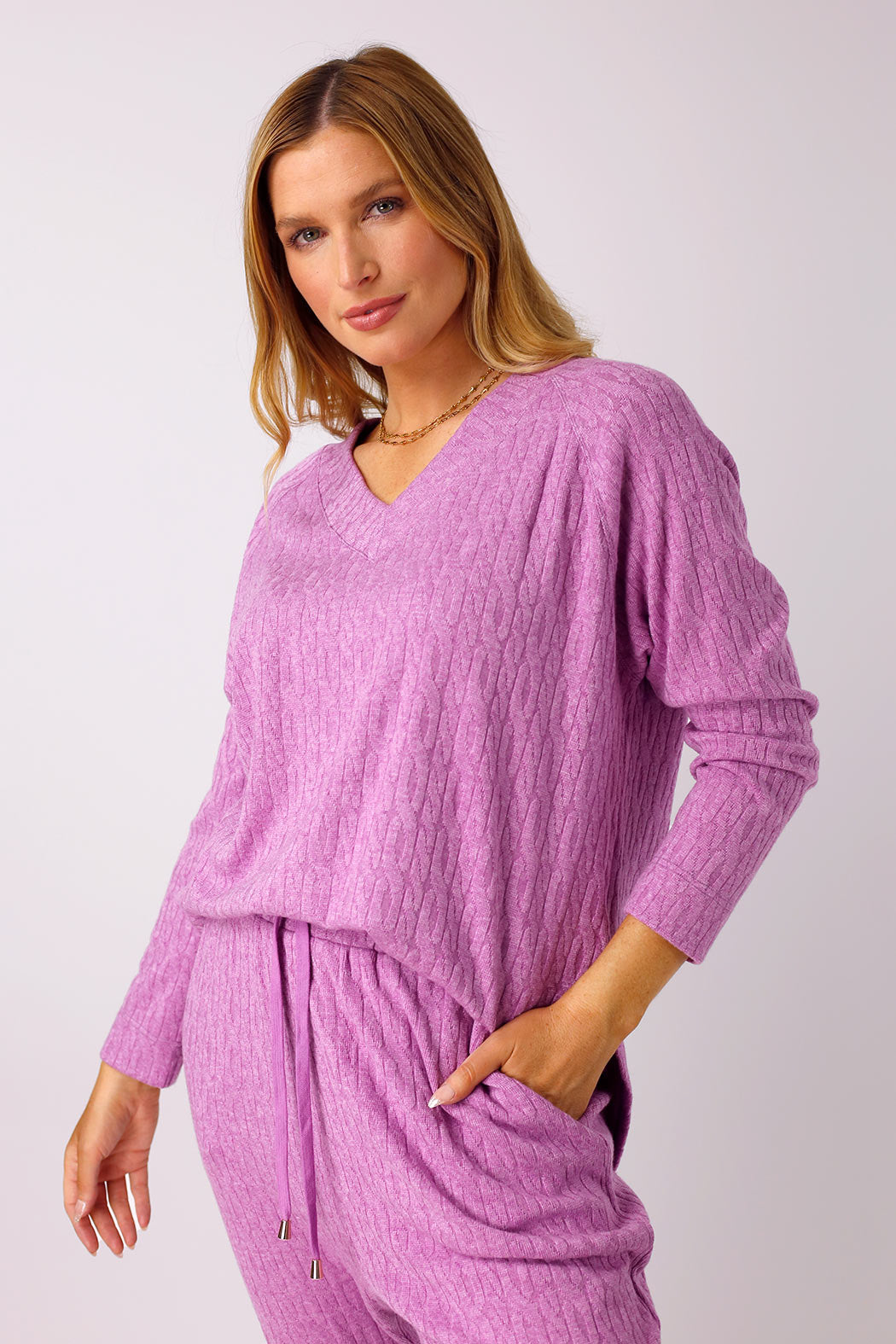 Fuschia Cable Woolly Vee Jumper FINAL- SALE