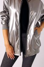 Silver Vegan Leather Bomber Jacket - SALE