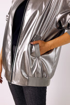 Silver Vegan Leather Bomber Jacket - SALE