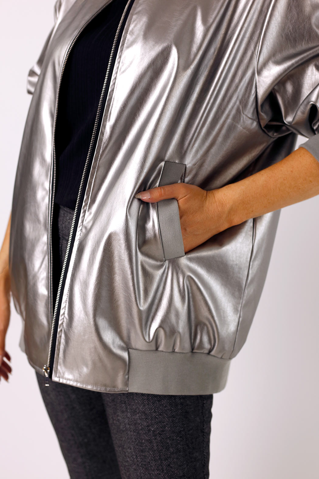 Silver Vegan Leather Bomber Jacket - SALE
