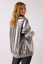 Silver Vegan Leather Bomber Jacket - SALE