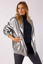 Silver Vegan Leather Bomber Jacket - SALE