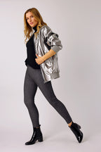Silver Vegan Leather Bomber Jacket - SALE