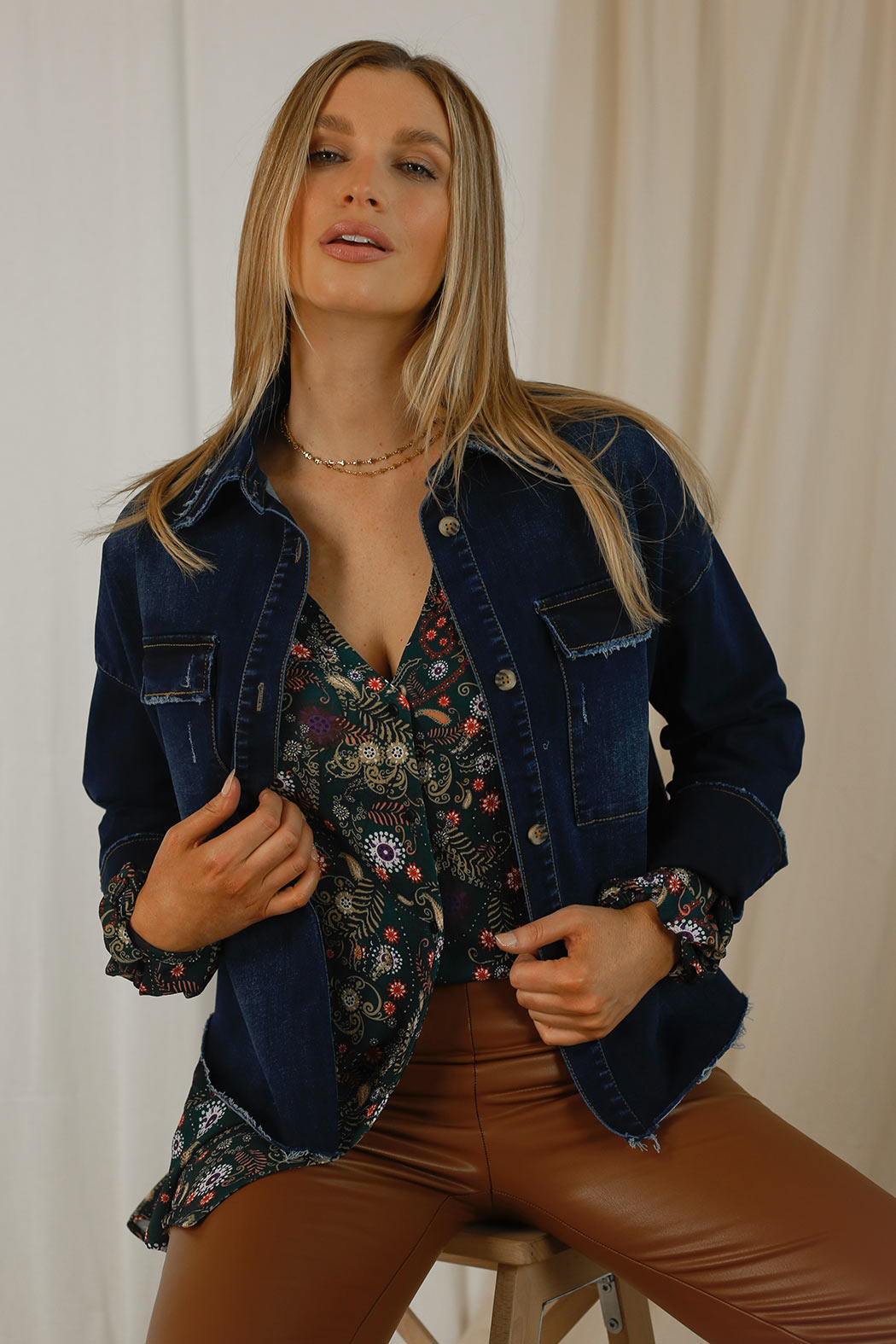 Dark Denim Crop Shacket - SALE