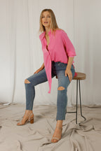 Pink Silky Boyfriend Maxi Shirt - SALE