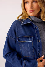 Mid Denim Crop Shacket - SALE