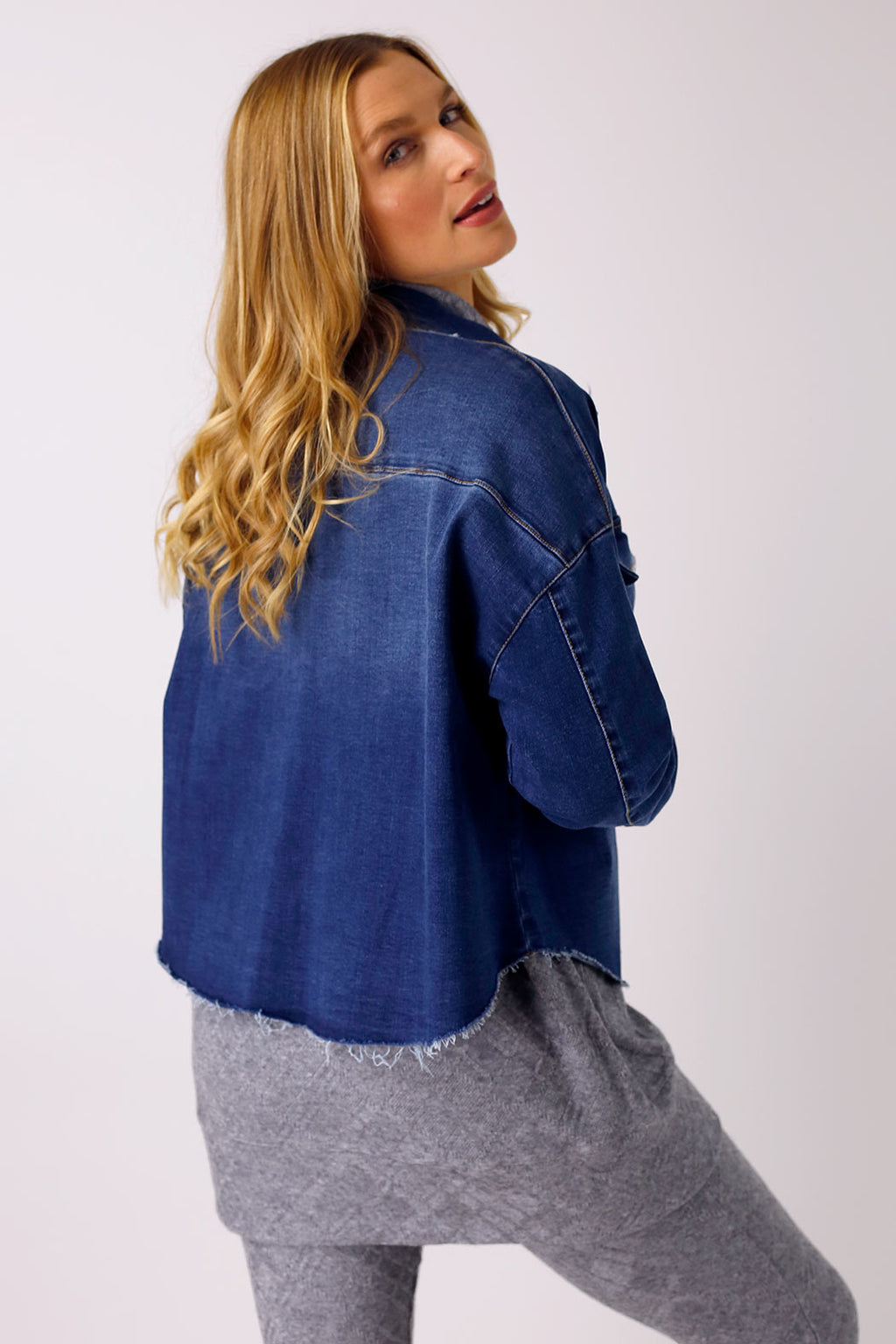 Mid Denim Crop Shacket - SALE