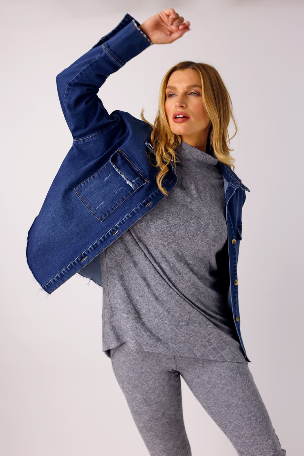 Mid Denim Crop Shacket - SALE