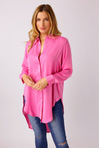 Pink Silky Boyfriend Maxi Shirt - SALE