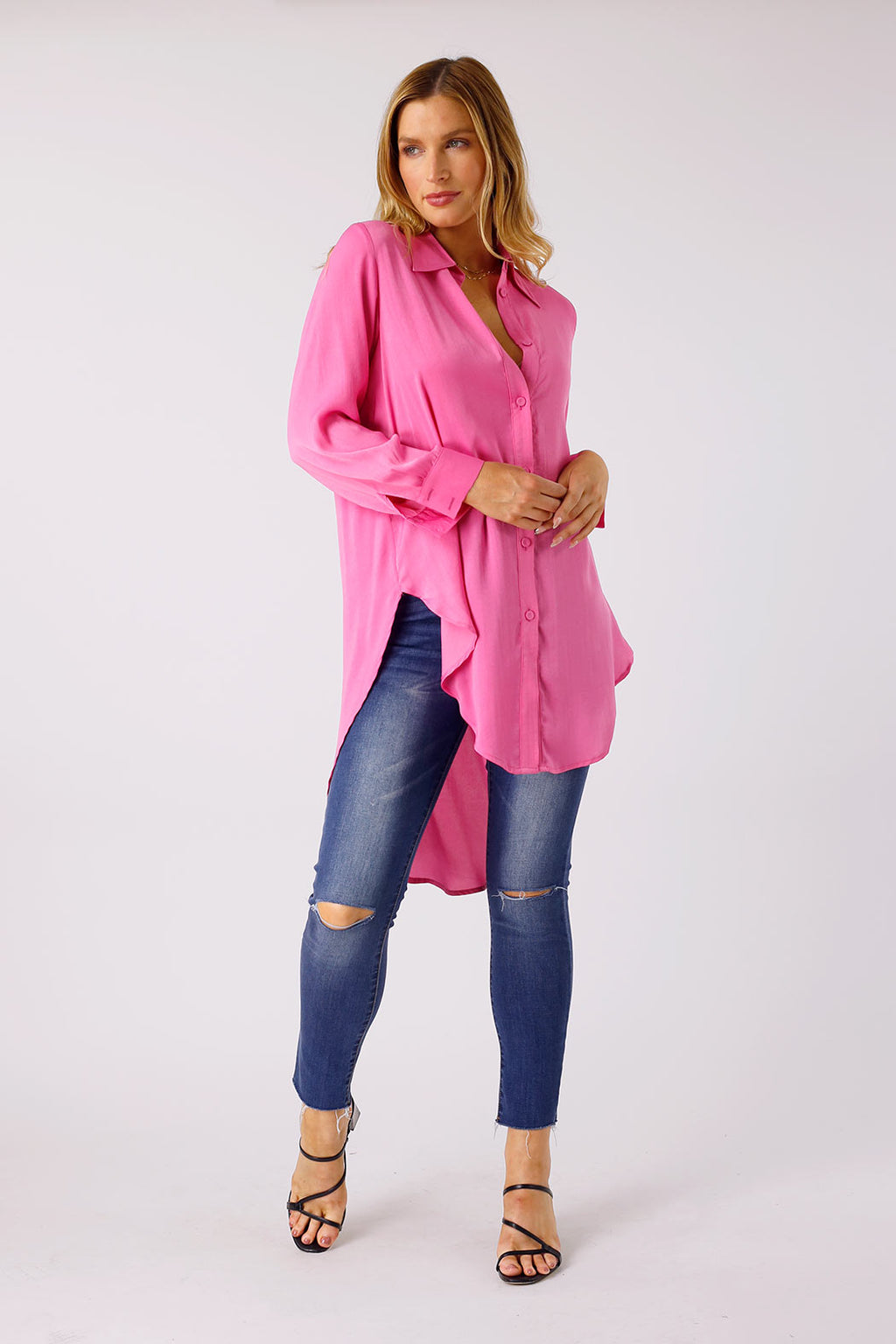 Pink Silky Boyfriend Maxi Shirt - SALE