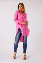 Pink Silky Boyfriend Maxi Shirt - SALE