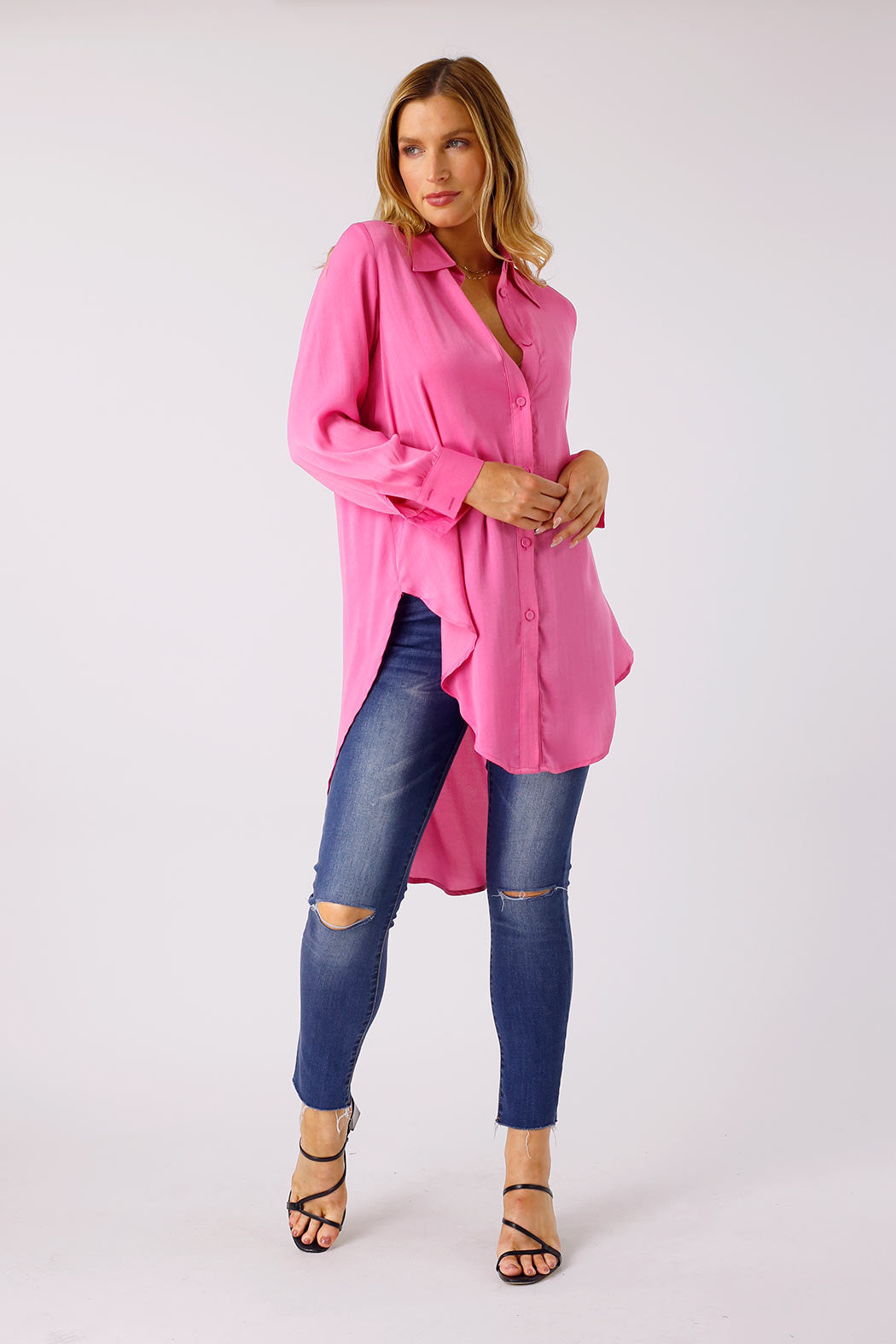 Pink Silky Boyfriend Maxi Shirt - SALE