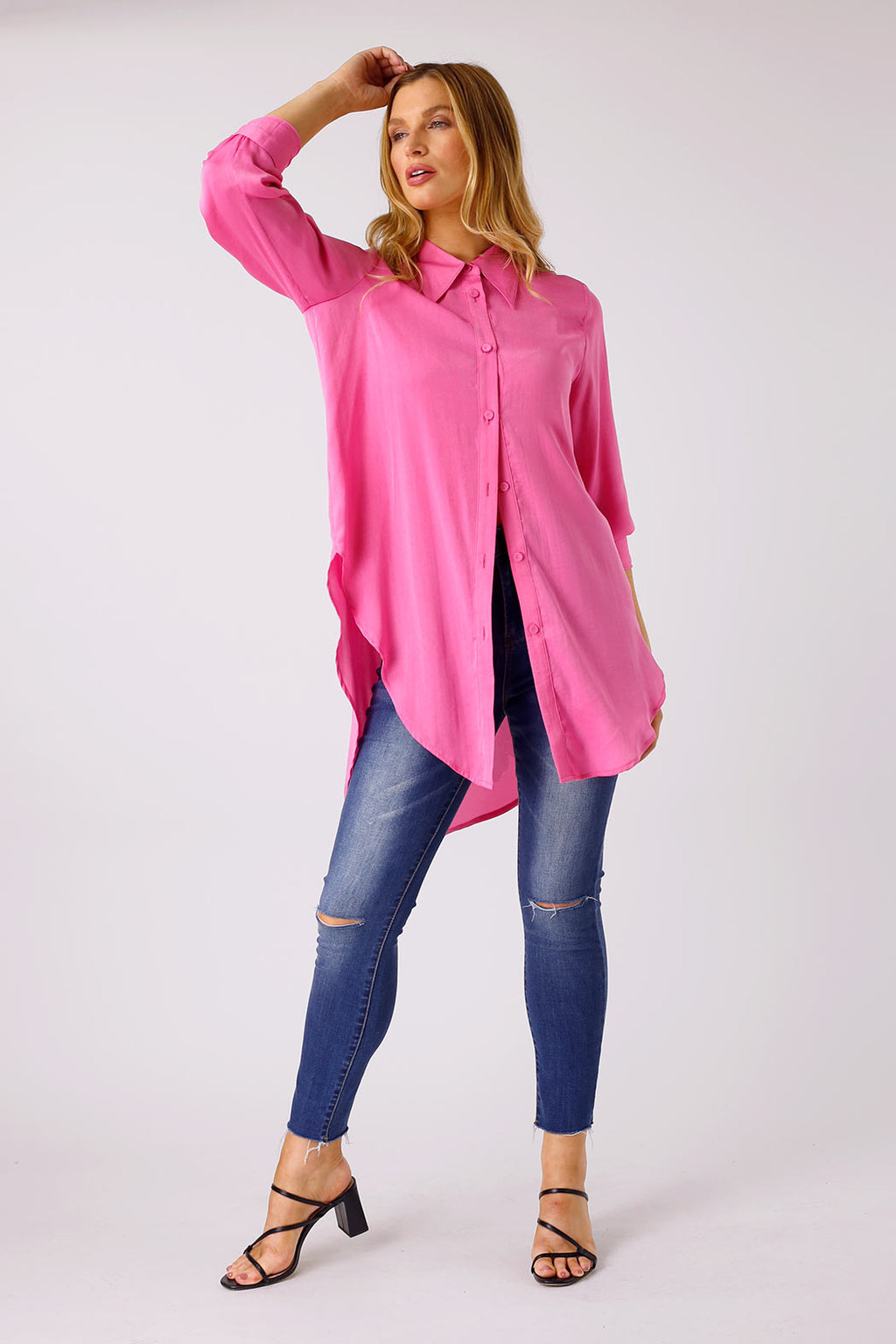 Pink Silky Boyfriend Maxi Shirt - SALE