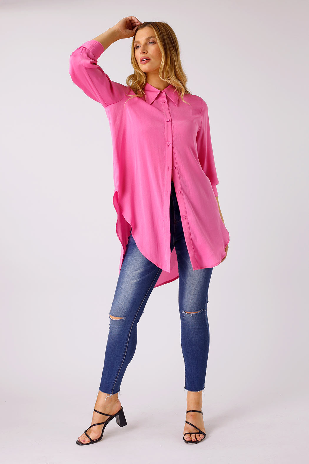 Pink Silky Boyfriend Maxi Shirt - SALE
