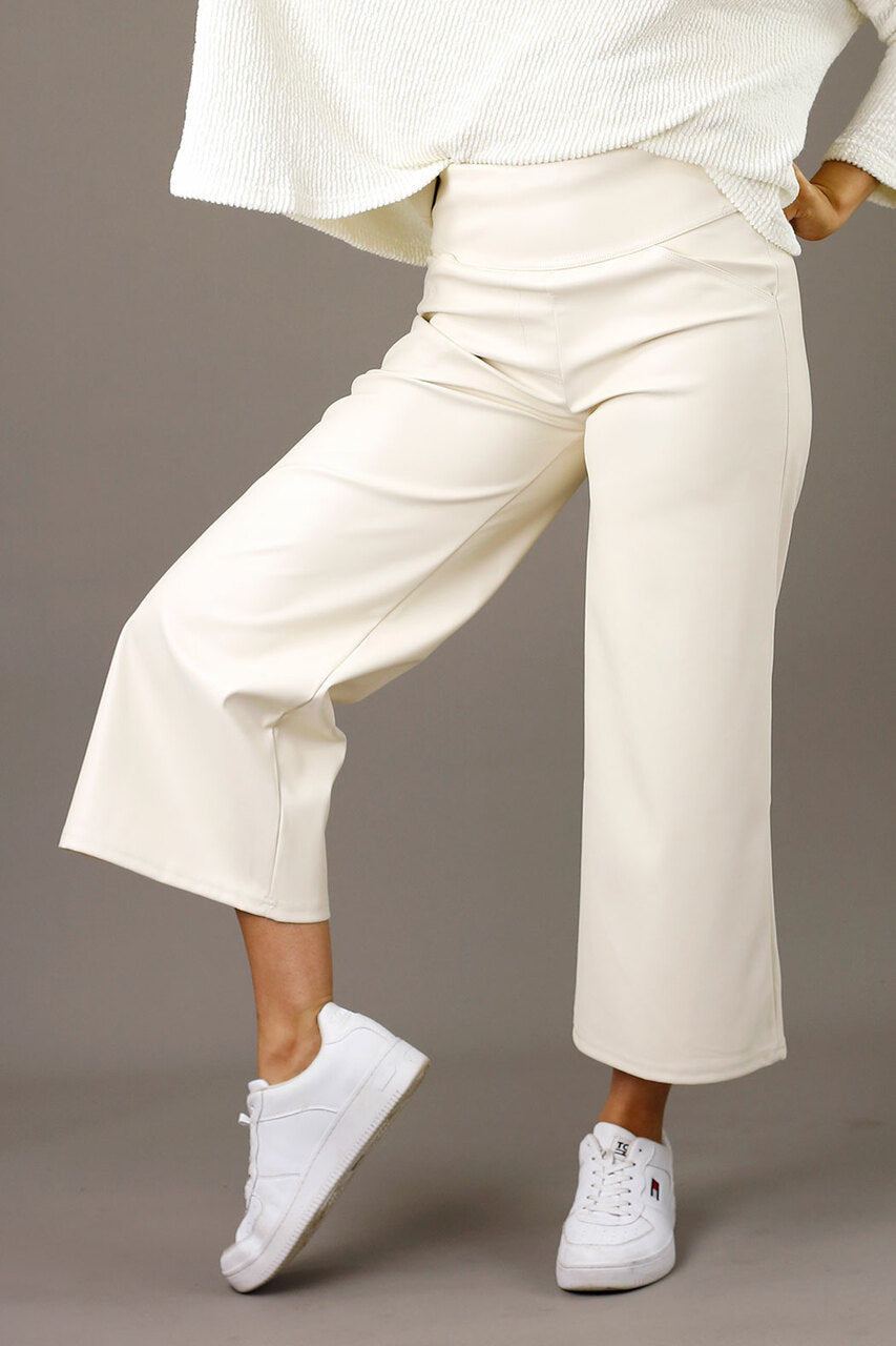 Ivory Faux Leather Culotte - FINAL SALE