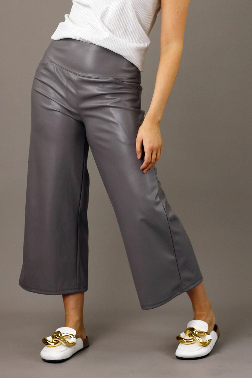 Grey Faux Leather Culotte - SALE