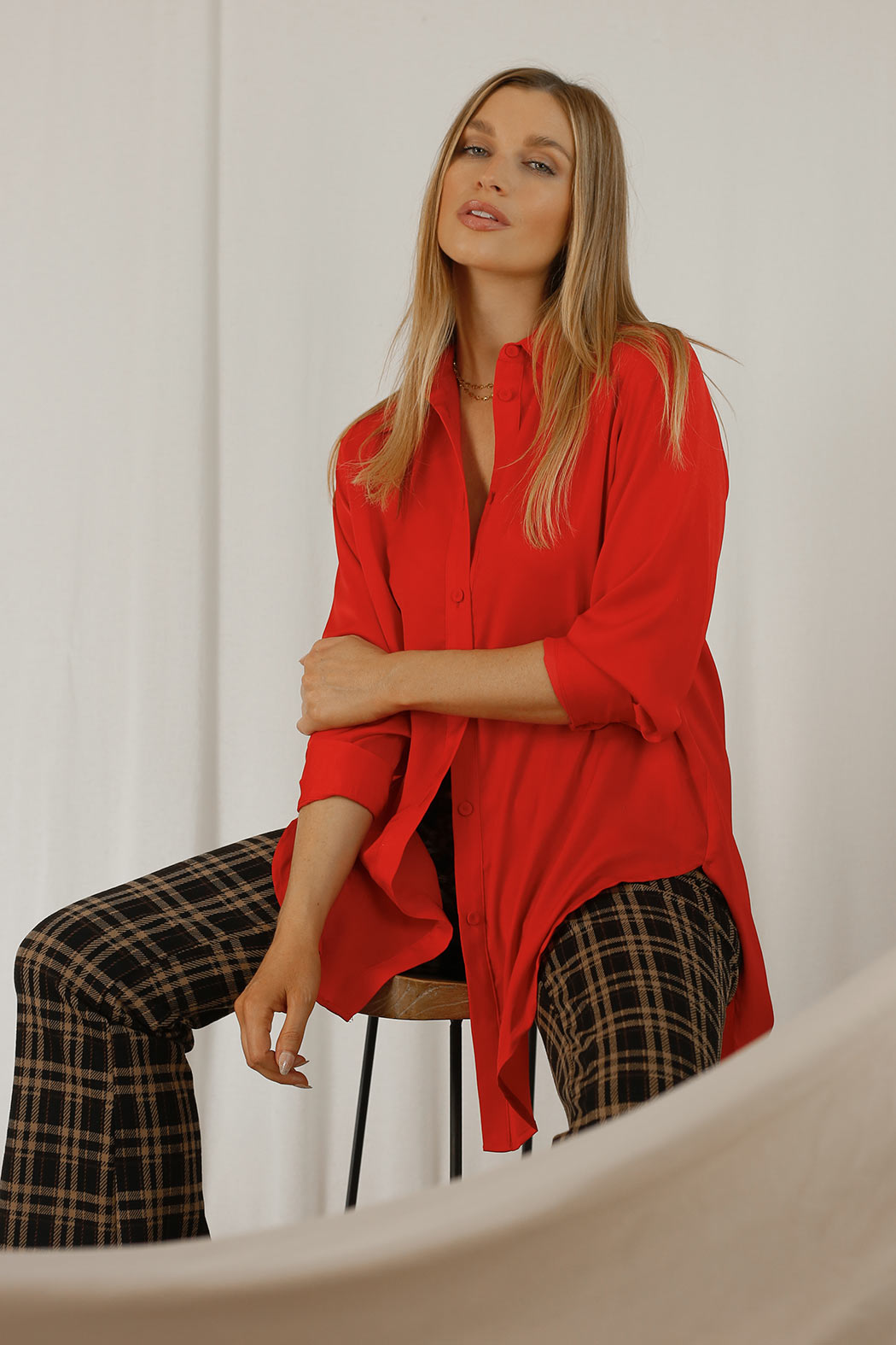Red Silky Boyfriend Maxi Shirt - SALE