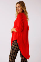 Red Silky Boyfriend Maxi Shirt - SALE