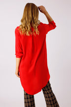Red Silky Boyfriend Maxi Shirt - SALE