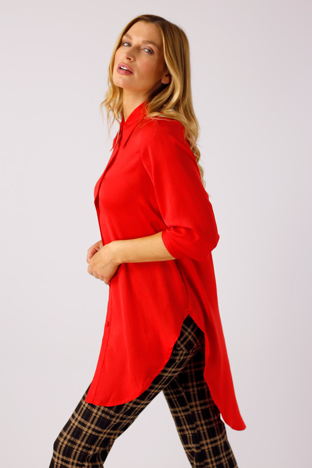 Red Silky Boyfriend Maxi Shirt - SALE
