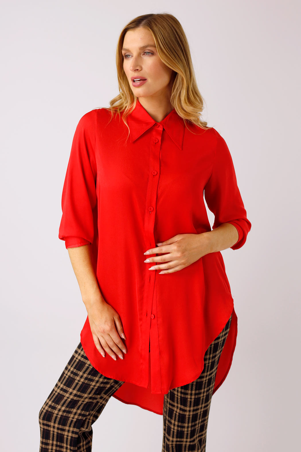 Red Silky Boyfriend Maxi Shirt - SALE