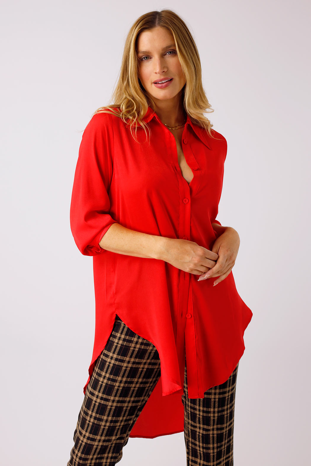 Red Silky Boyfriend Maxi Shirt - SALE