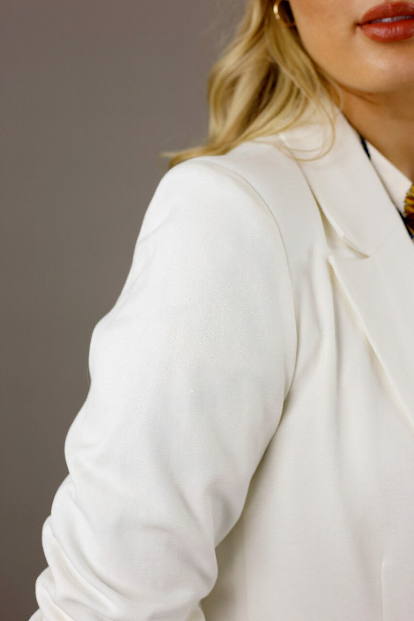 White Sheen Long Line Blazer - SALE