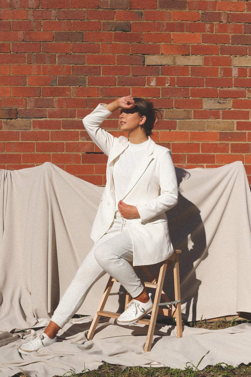 White Sheen Long Line Blazer - SALE