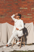 White Sheen Long Line Blazer - SALE