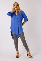 Blue Silky Boyfriend Maxi Shirt - SALE