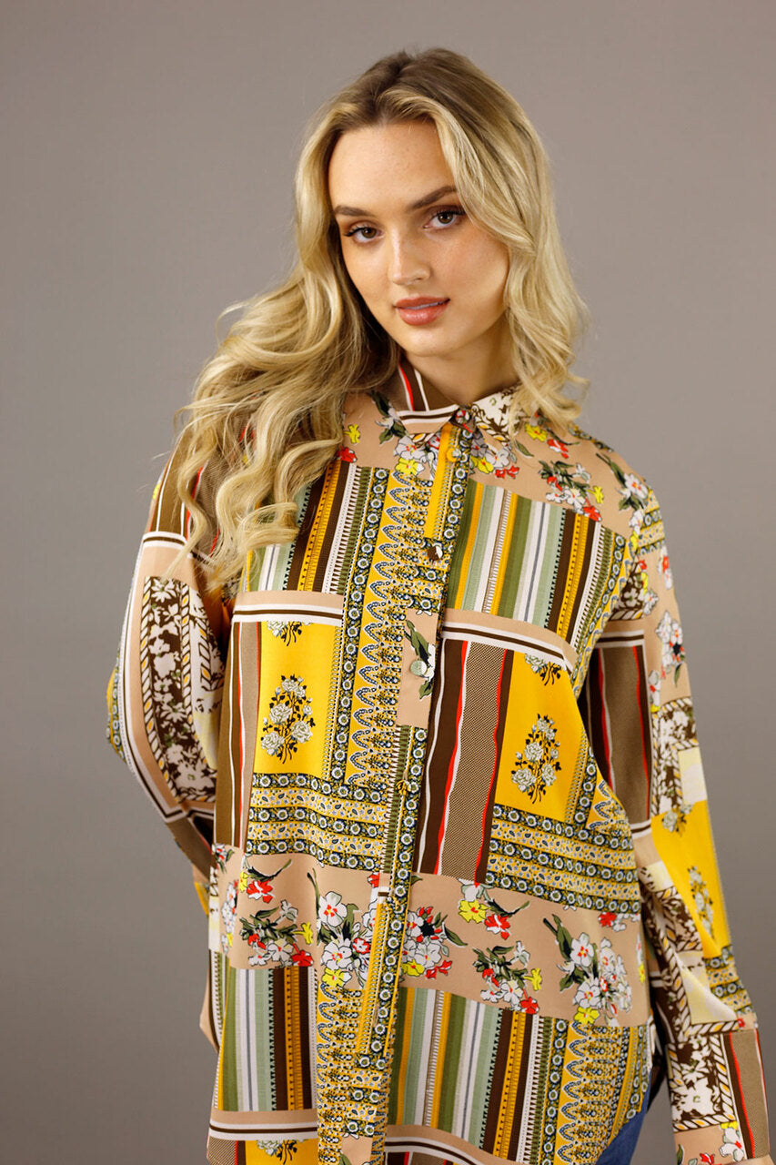 Beige Patchwork Nano Boyfriend Shirt - SALE