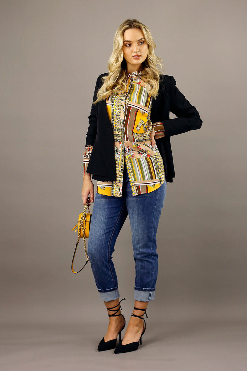 Beige Patchwork Nano Boyfriend Shirt - SALE