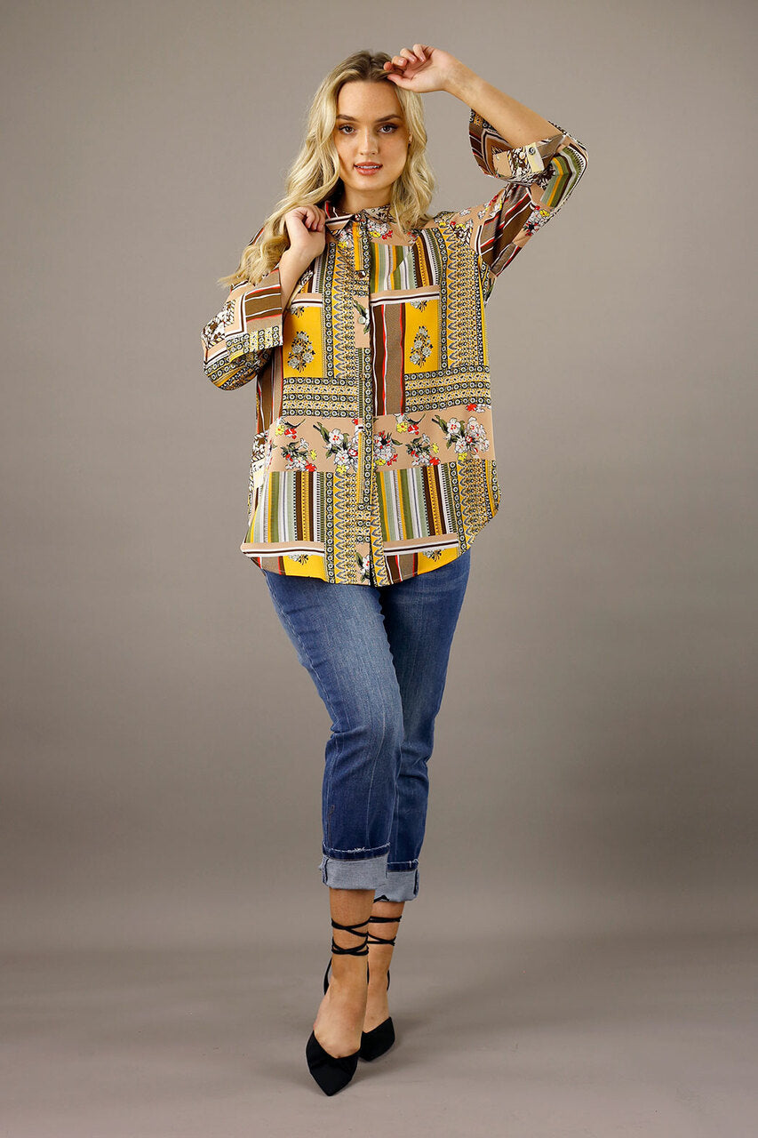 Beige Patchwork Nano Boyfriend Shirt - SALE