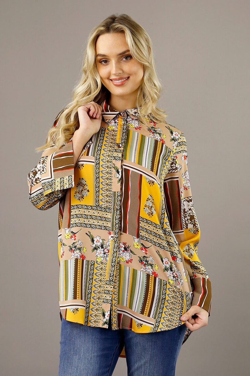 Beige Patchwork Nano Boyfriend Shirt - SALE