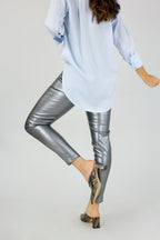 Gunmetal Vegan Leather Slim Jean - FINAL SALE