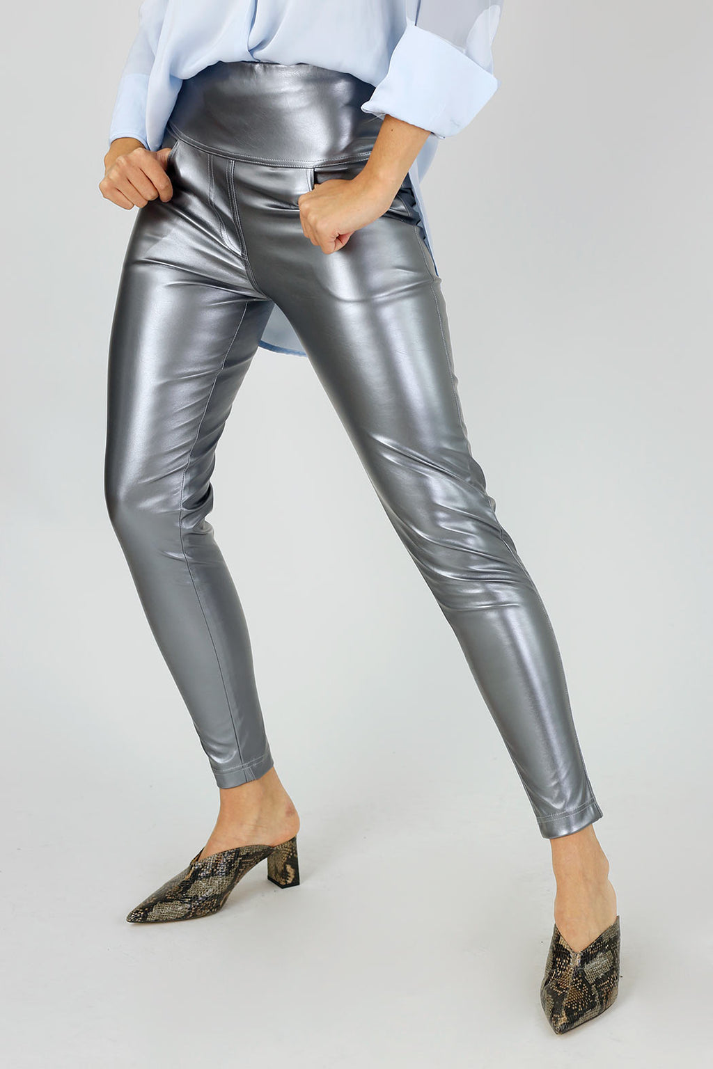Gunmetal Vegan Leather Slim Jean - FINAL SALE