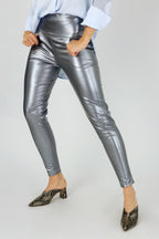 Gunmetal Vegan Leather Slim Jean - FINAL SALE