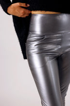 Gunmetal Vegan Leather Slim Jean - FINAL SALE