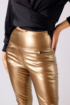 Bronze Vegan Leather Slim Jean - FINAL SALE