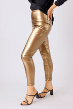 Bronze Vegan Leather Slim Jean - FINAL SALE