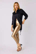Bronze Vegan Leather Slim Jean - FINAL SALE