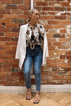 Taupe Sheen Long Line Blazer