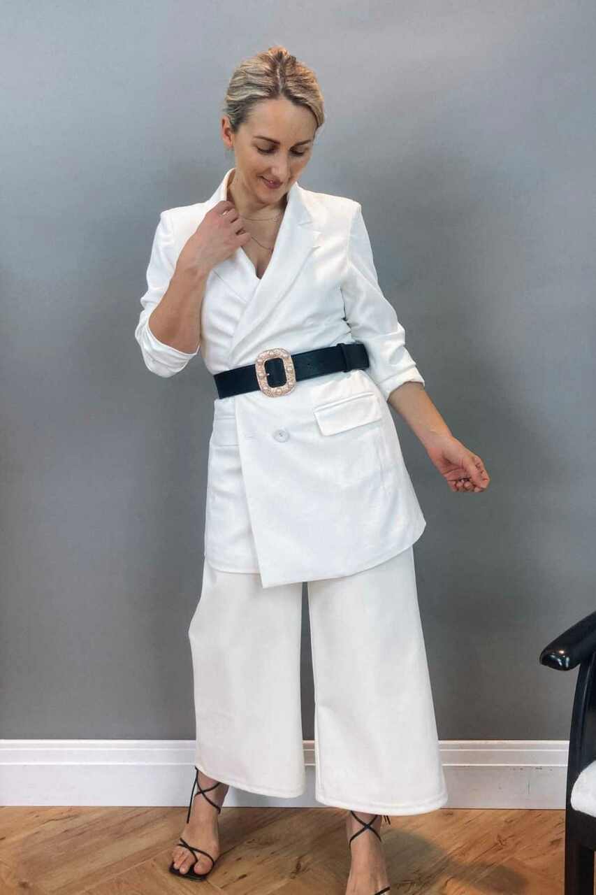 White Sheen Long Line Blazer - SALE