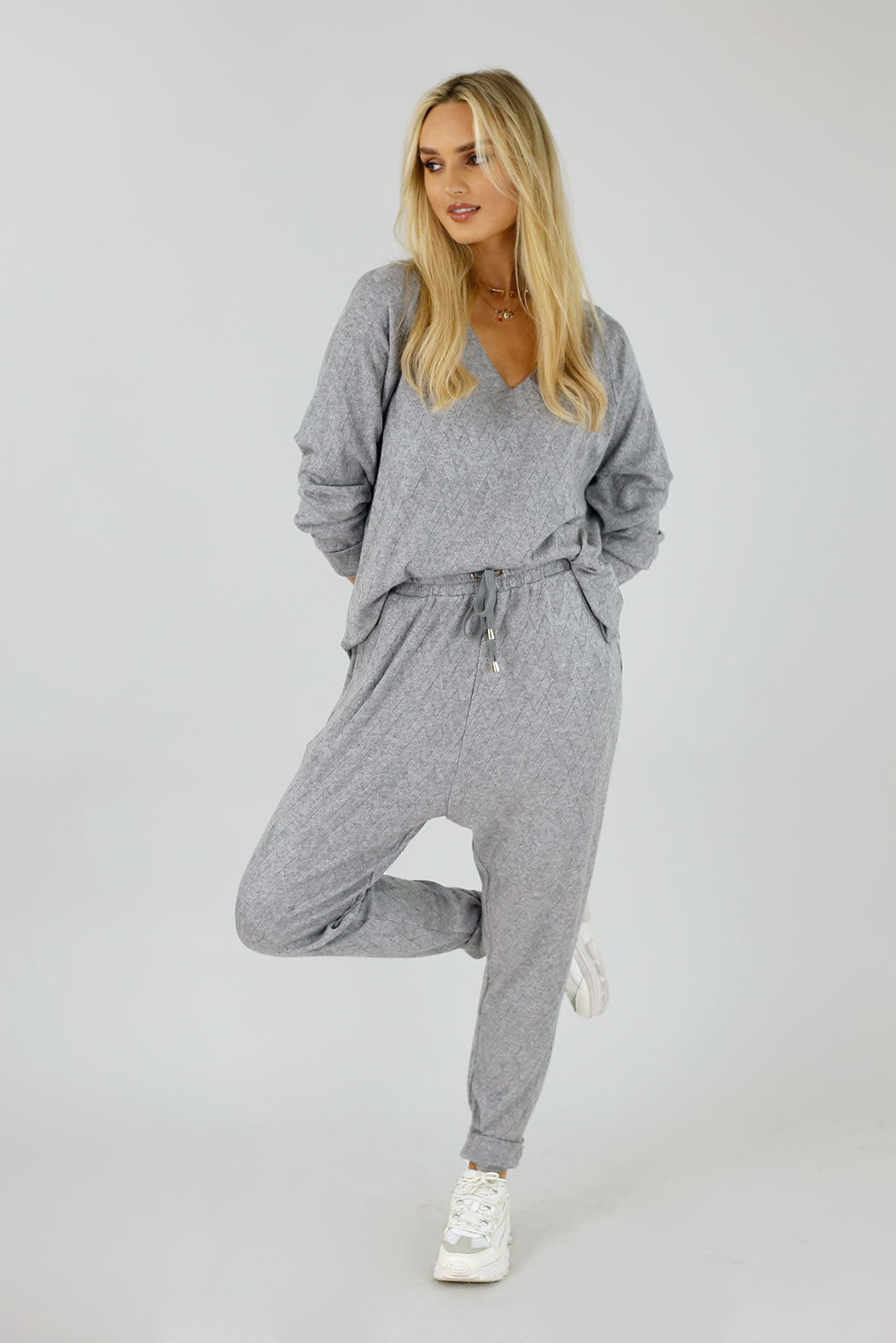 Grey Diamond Woolly Vee Jumper - SALE